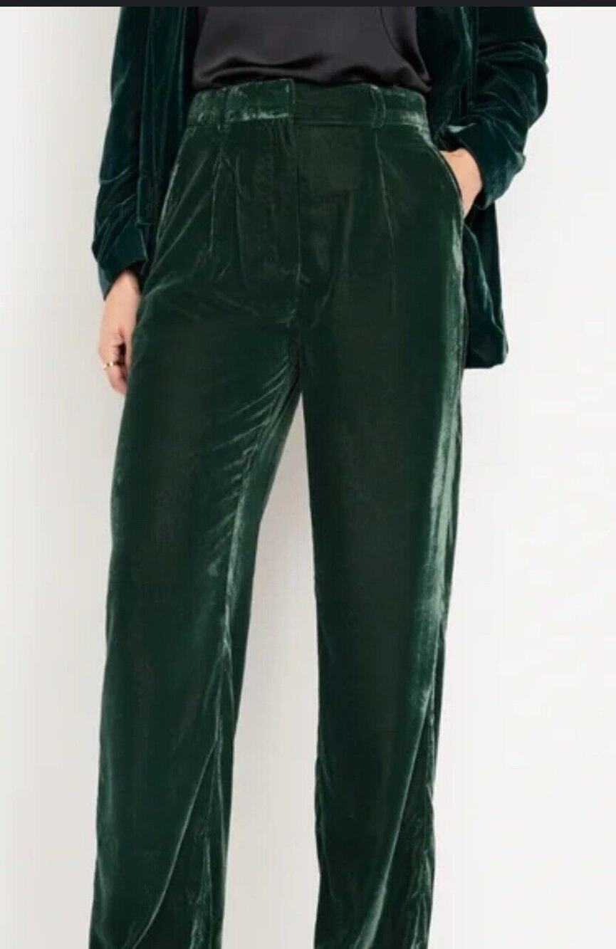 COLLECTORS CLUB Green Velvet Elastic Waist Cropped Pants Holiday UK 36 US 4